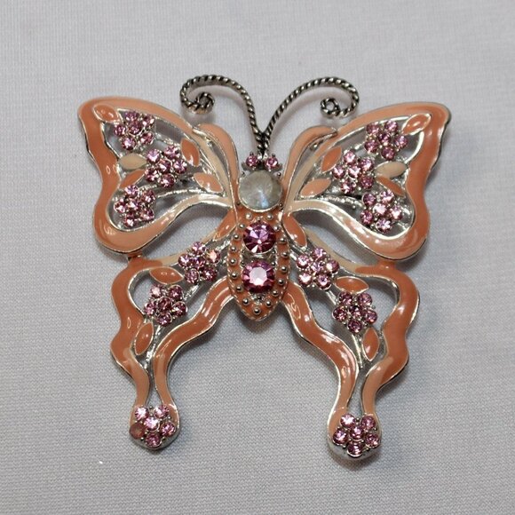 Large Peach and Pink Butterfly Brooch - Picture 2 of 8